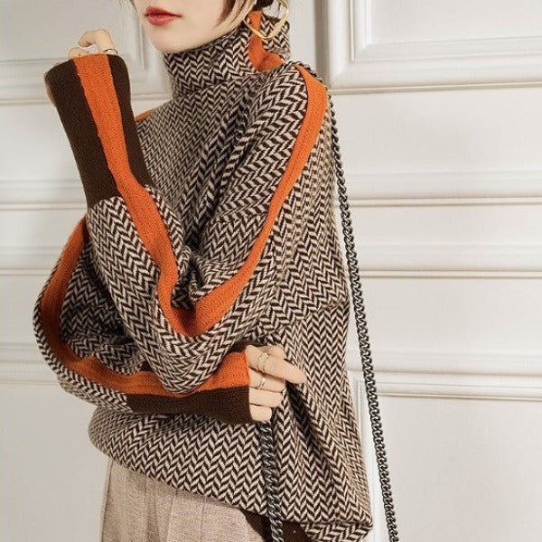 Ewa| Sweter z wysokim kołnierzem w wyraziste paski