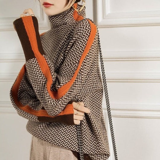 Ewa| Sweter z wysokim kołnierzem w wyraziste paski